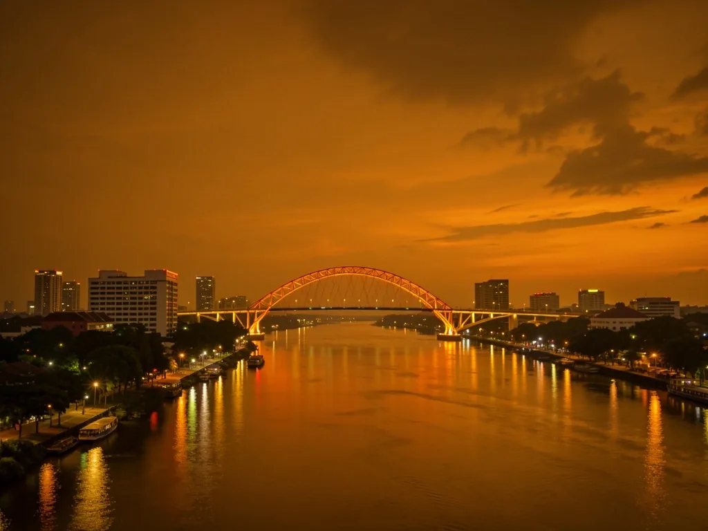 Palembang cityscape at dusk
